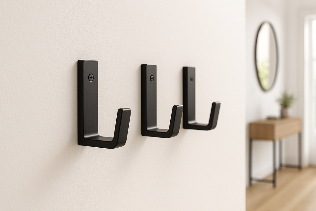 Kit 3 Ganchos Decorativos de Parede Metal Preto Geométrico